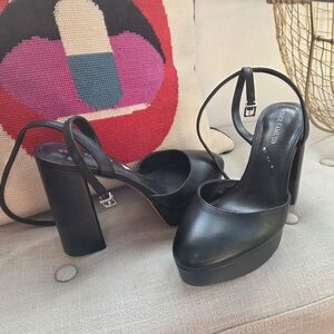 Vince Camuto Patrissya Womens Platform Pump Sz 7 M Block Heel Black Leather
